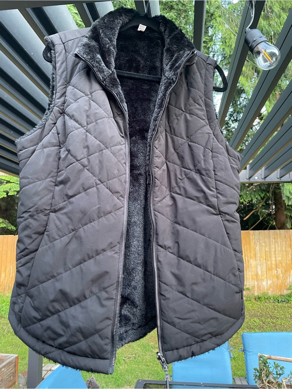 Quilted Black Faux-Fur Lined Vest